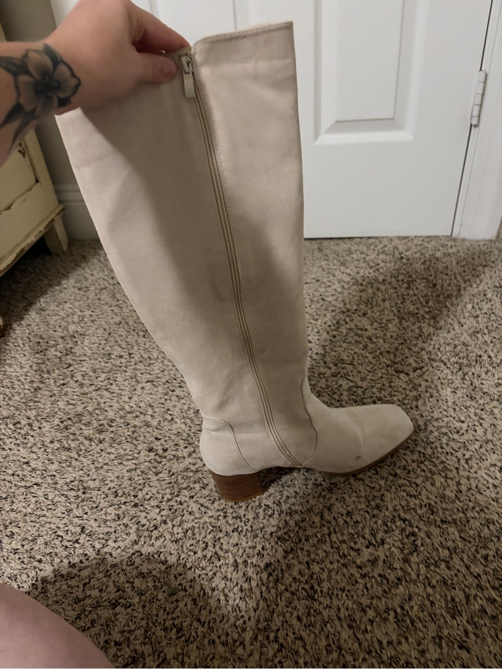 Women's Tall Zip Knee-High Boot in Light Beige